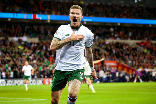 Ireland's James McClean celebrates scoring against Wales