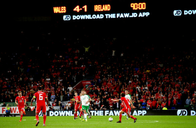 A view of the scoreboard during the game