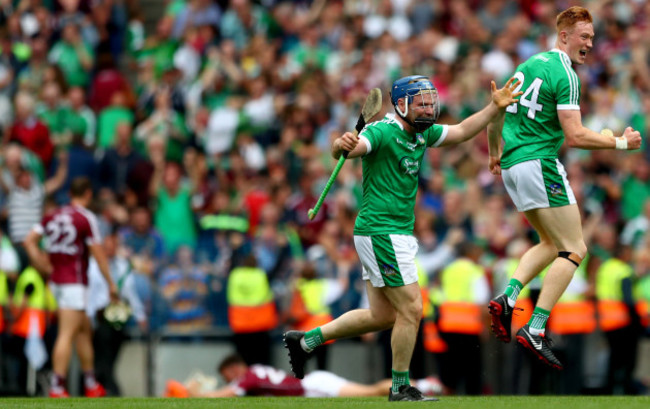 Richie McCarthy and William O'Donoghue celebrate at the final whistle