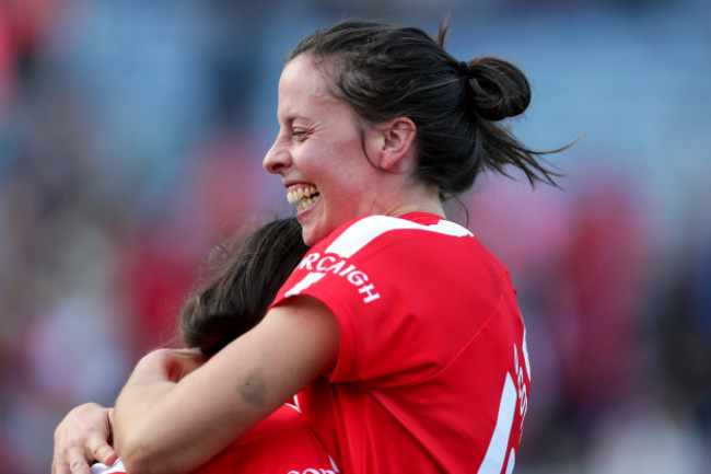 Orla Cotter celebrates with Hannah Looney