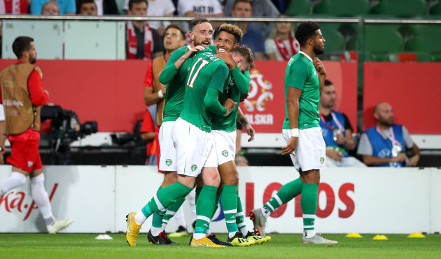 Aiden O'Brien celebrates scoring his sides first goal with teammates