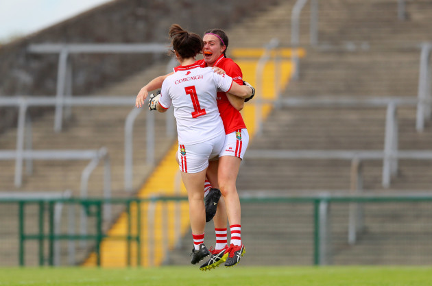 Martina O'Brien celebrates at the final whistle with Hannah Looney