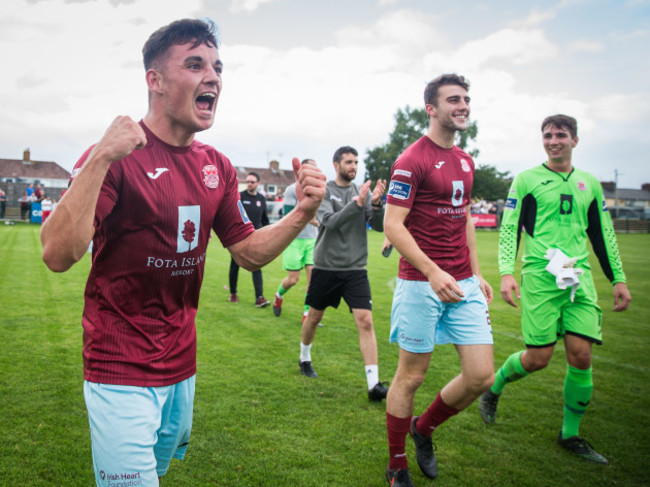 Stephen Christopher, Liam Cronin and Adam Mylod celebrate after the game