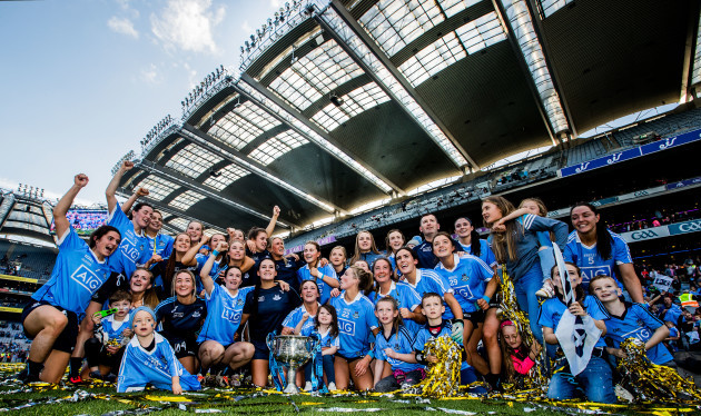 Dublin celebrate after the game with the trophy