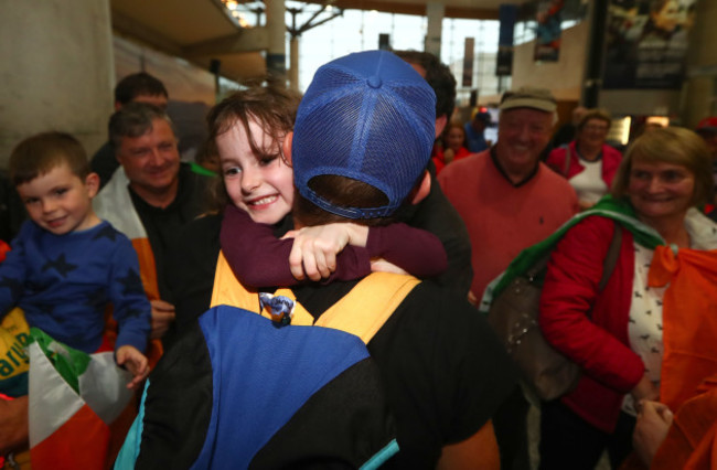 Gary O'Donovan is greeted by his cousin Ellen O'Donovan