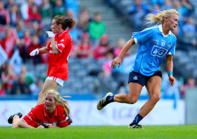 Carla Rowe celebrates scoring a goal