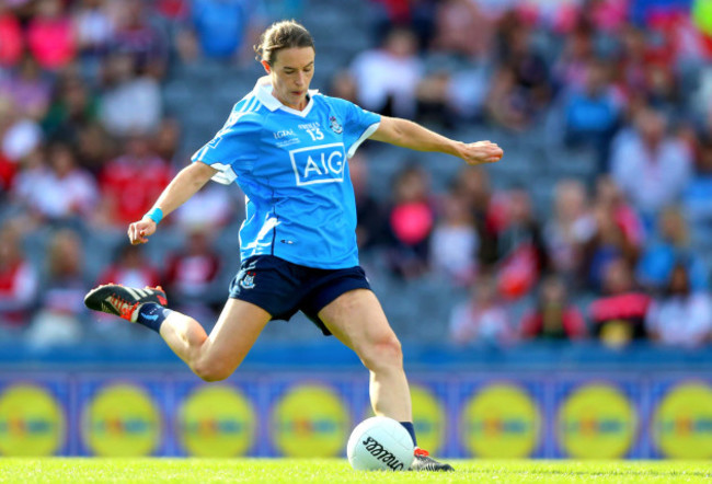 Sinead Aherne scores a goal from a penalty