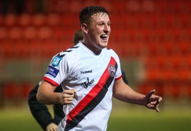 Dan Byrne celebrates at the end of the game