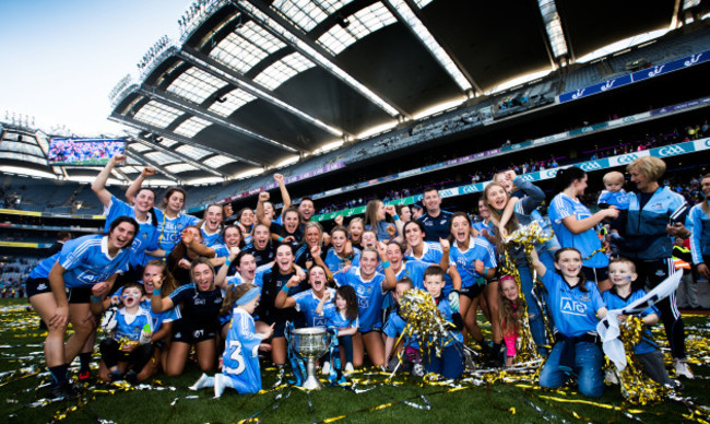 Dublin celebrate after the game with the trophy