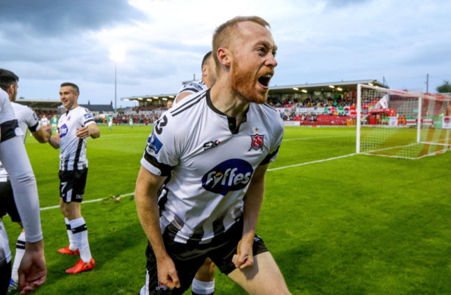 Chris Shields celebrates scoring the first goal of the game