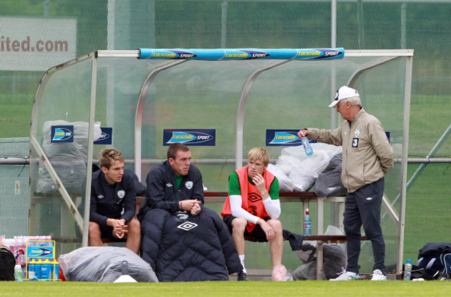 Kevin Doyle, Richard Dunne, Andy Keogh and Giovanni Trapattoni