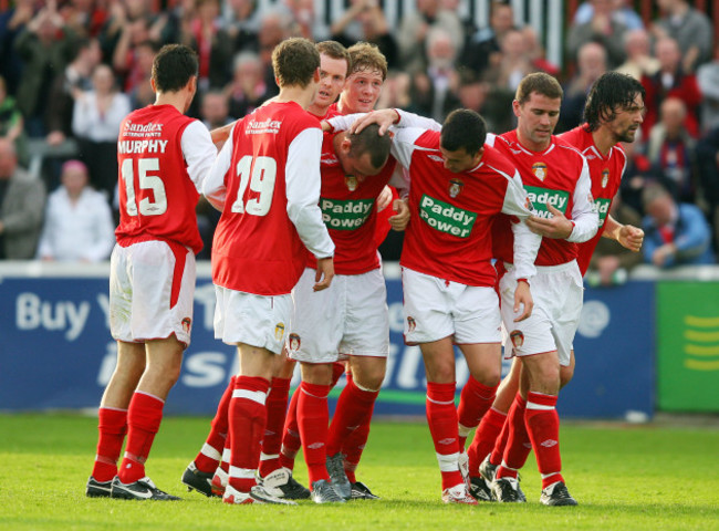 Mark Quigley celebrates scoring