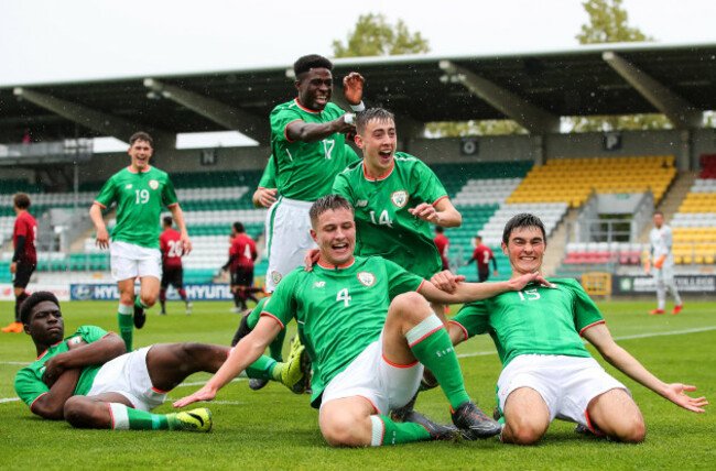 Cian Kelly celebrates scoring his sides first goal with teammates