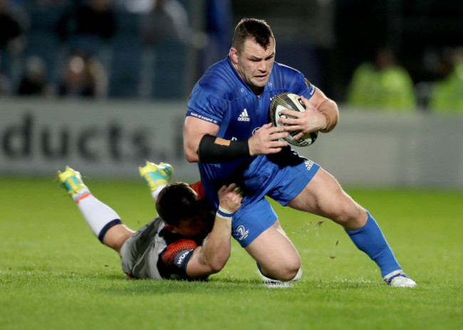 Cian Healy tackled by Magnus Bradbury