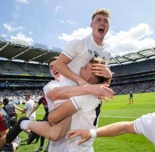 Jimmy Hyland and Brian McLoughlin celebrate after the game