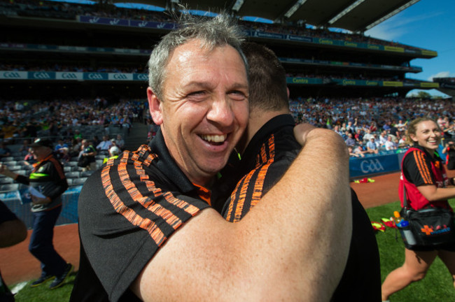 Peter Keane celebrates at the final whistle