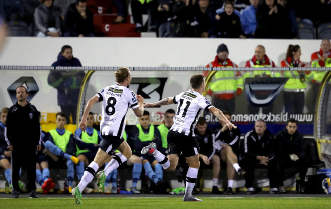 Patrick McEleney celebrates scoring the first goal of the game