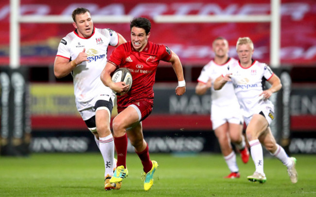 Joey Carbery breaks free on his way to scoring a try