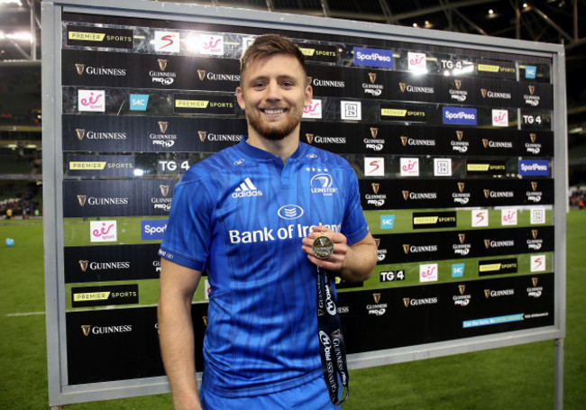 Ross Byrne with his Guinness PRO14 man of the match award