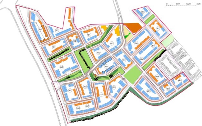 Kilcarbery Drawings - Orange for Social Housing, Blue for Private