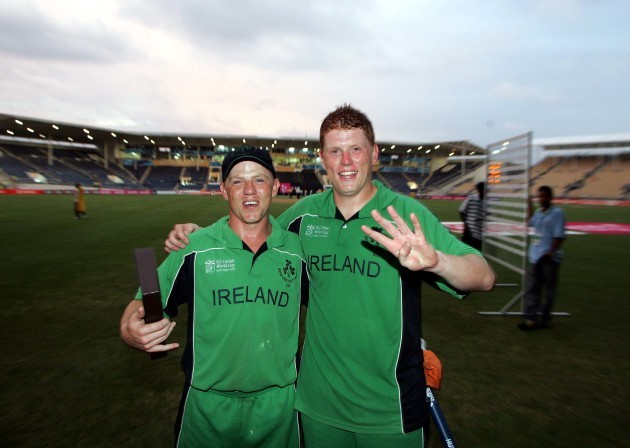 Niall and Kevin O'Brien celebrate beating Pakistan