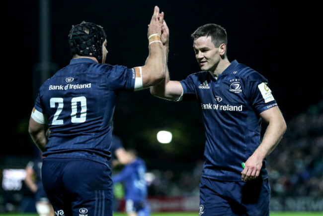 Sean O'Brien and Jonathan Sexton celebrate a try 12/10/2018