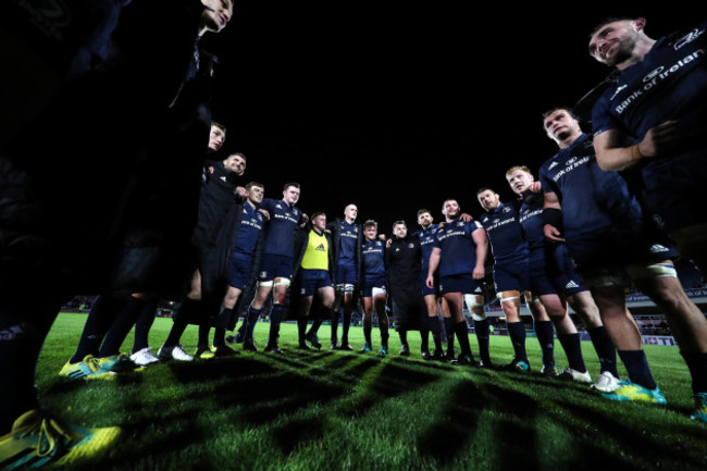 The Leinster team huddle after the game 12/10/2018