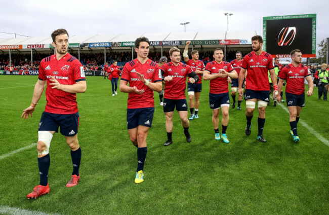 Darren Sweetnam, Joey Carbery, Chris Cloete, Jean Kleyn and JJ Hanrahan after the game