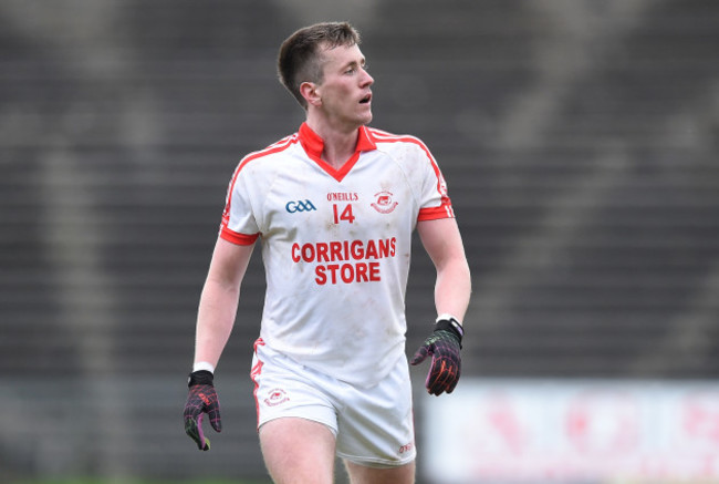 Cillian O'Connor leaves the field after receiving a red card