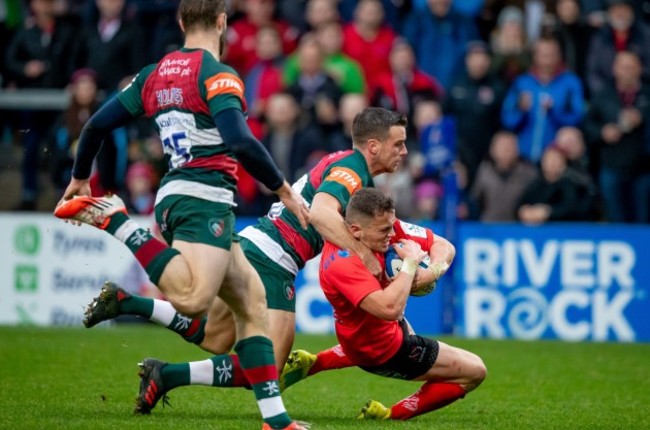 Michael Lowry is tackled high by George Ford