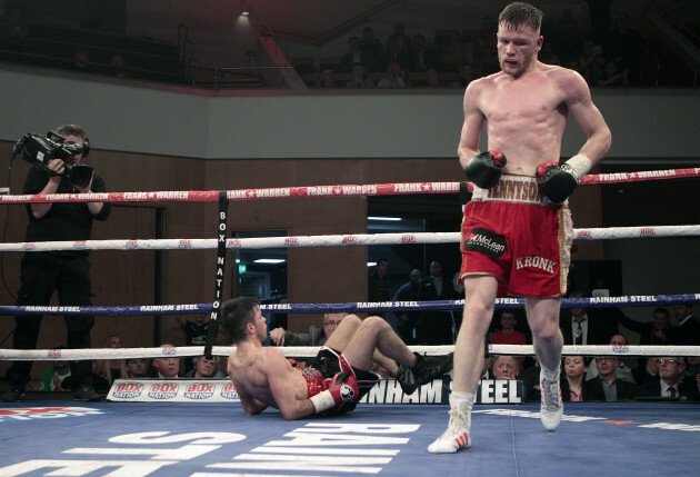 James Tennyson knocks down Declan Geraghty to win the fight