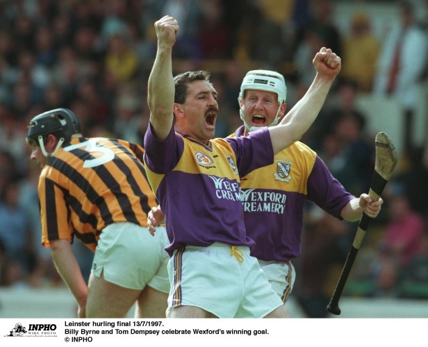 Billy Byrne and Tom Dempsey celebrate Wexford's winning goal 13/7/1997