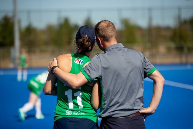 Graham Shaw comforts Megan Frazer before the game