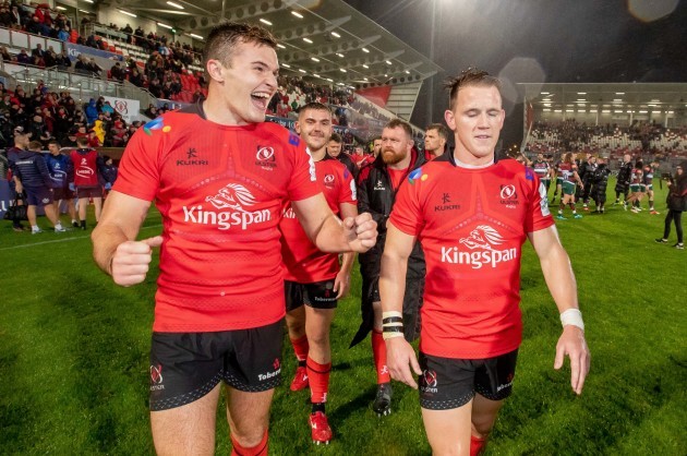 Jacob Stockdale and Craig Gilroy celebrate after the game