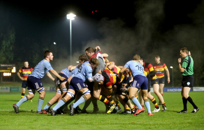 A view of a scrum during the game