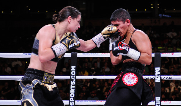 Katie Taylor in acton against Cindy Serrano