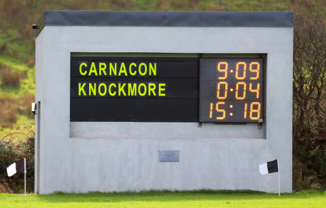 A view of the scoreboard late in the game