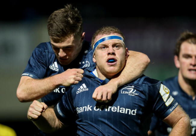 Sean Cronin celebrates scoring a try with Luke McGrath 12/10/2018