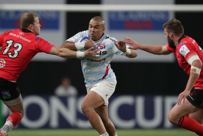 Racing 92's Simon Zebo is tackled by Ulster&rsquo;s Will Addison and  Stuart McCloskey
