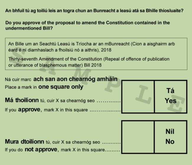 Sample ballot paper for the referendum