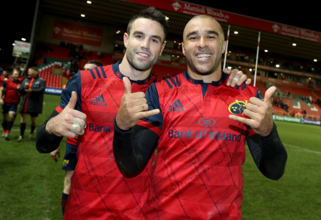 Conor Murray and Simon Zebo celebrate after the game 17/12/2017
