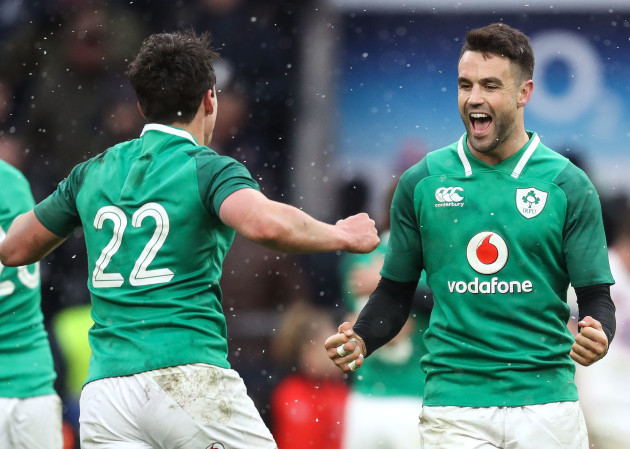Joey Carbery and Conor Murray celebrate winning