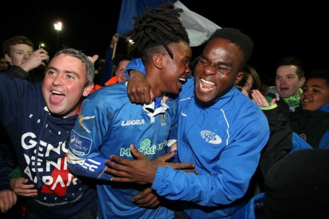 Finn Harps match winner BJ Banda celebrates at the final whistle