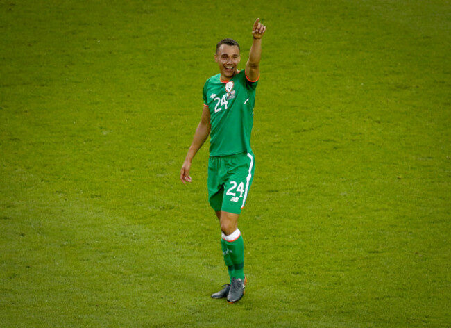 Graham Burke celebrates his goal