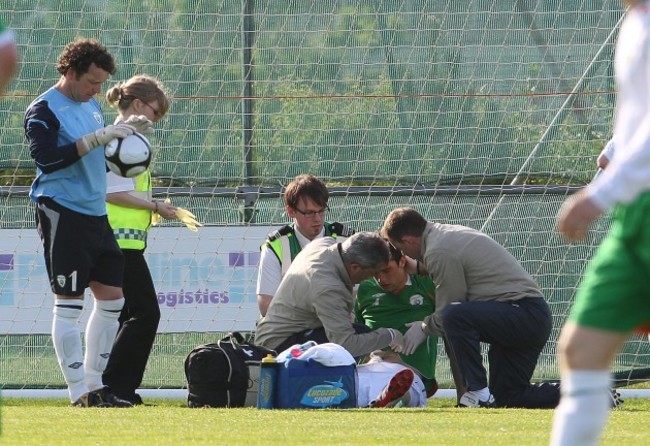 Shane Duffy injured after a goalmouth collision