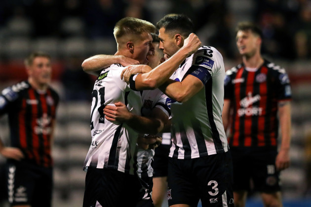 Daniel Cleary celebrates scoring his sides first goal with Brian Gartland