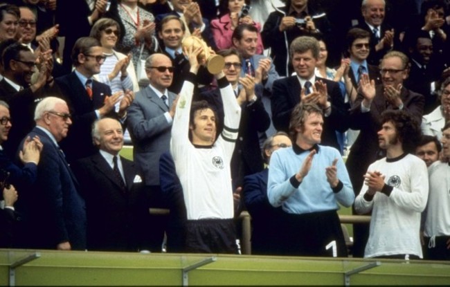 Franz Beckenbauer lifts the World Cup