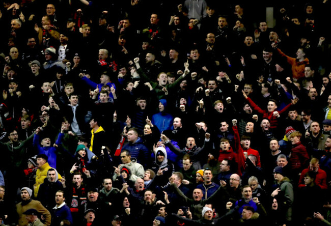 Bohs' fans celebrate the first goal