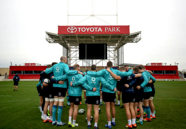 The Ireland team huddle