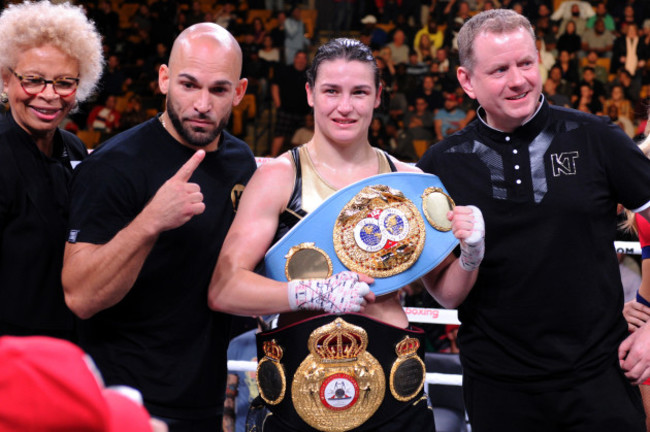 Katie Taylor celebrates her victory with her team
